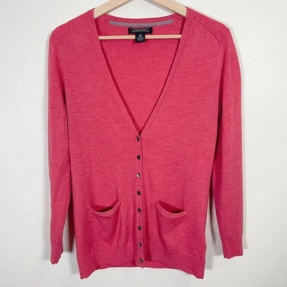 Banana Republic Extra Fine Merino Wool Pink Berry Cardigan - Picture 2 of 13
